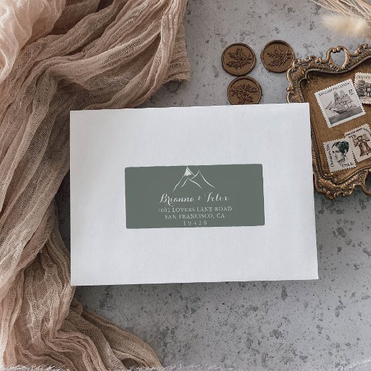 Green White Mountain Wedding Étiquette de adresse