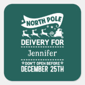 GREEN & White North Pole SANTA Delivery Name Vierkante Sticker (Voorkant)