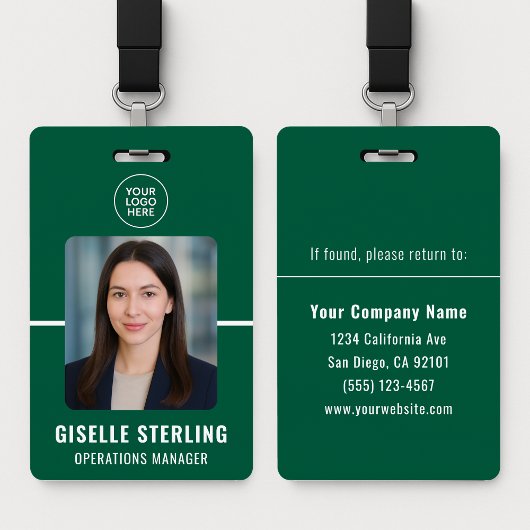 Green White Personalized Employee ID Card Badge