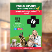 Green White Pet Store Sign Dogs, Cats, Birds Vet  Raamsticker (Vel 2)