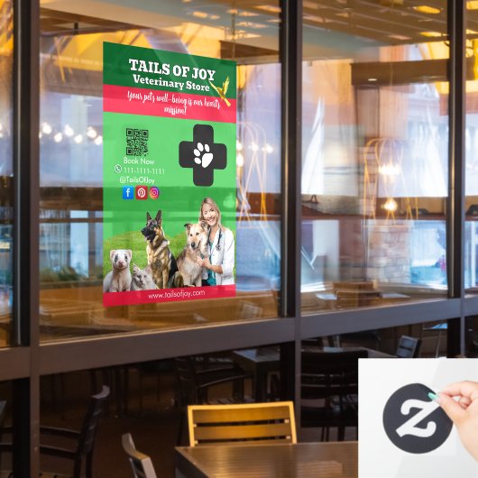 Green White Pet Store Sign Dogs, Cats, Birds Vet  Raamsticker (Restaurant Raam)