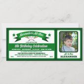 Green & White Photo Baseball Game Ticket Birthday Kaart (Voorkant)