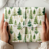 Green White Pine Tree Holiday Wrapping Paper Cadeaupapier
