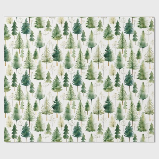 Green White Pine Tree Holiday Wrapping Paper Cadeaupapier (Vlak)