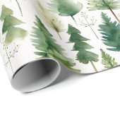 Green White Pine Tree Holiday Wrapping Paper Cadeaupapier (Rol Hoek)
