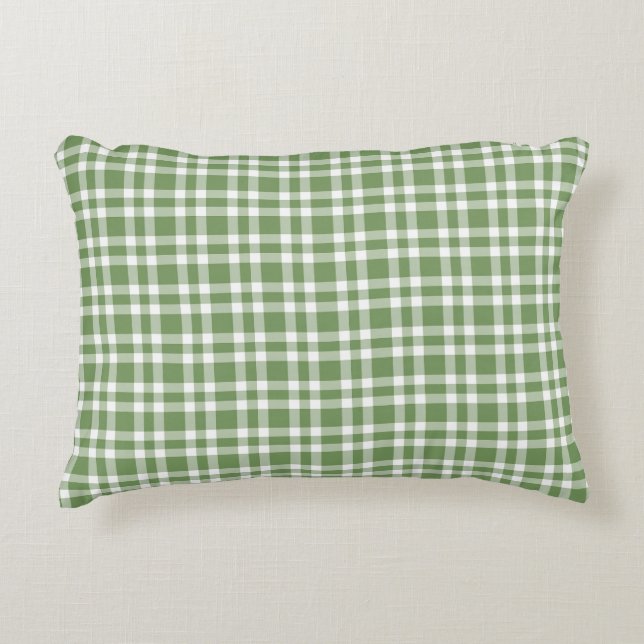 Green White Plaid Pattern Accent Kussen (Voorkant)
