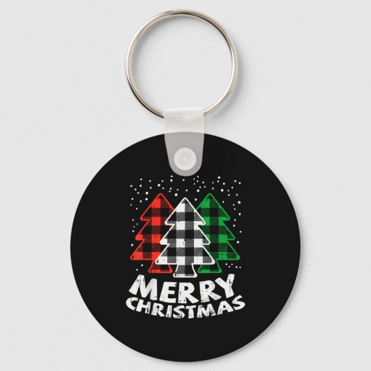 Green White Red Buffalo Plaid Merry Christmas Tree Sleutelhanger (Voorkant)