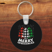 Green White Red Buffalo Plaid Merry Christmas Tree Sleutelhanger (Voorkant)