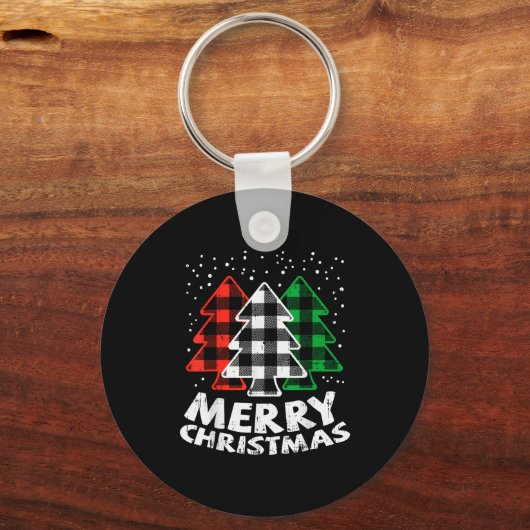 Green White Red Buffalo Plaid Merry Christmas Tree Sleutelhanger (Voorkant)