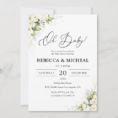 Green White Roses Baby shower Invitation (Devant)
