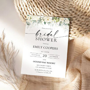 Green White Roses Bridal Shower Invitation