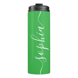 Green White Script Custom Name Thermal Tumbler Thermosbeker