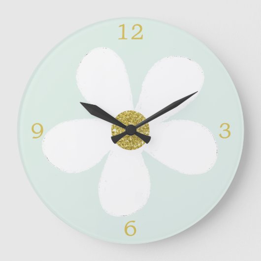 Green White Simple Daisy Gold Grote Klok (Voorkant)