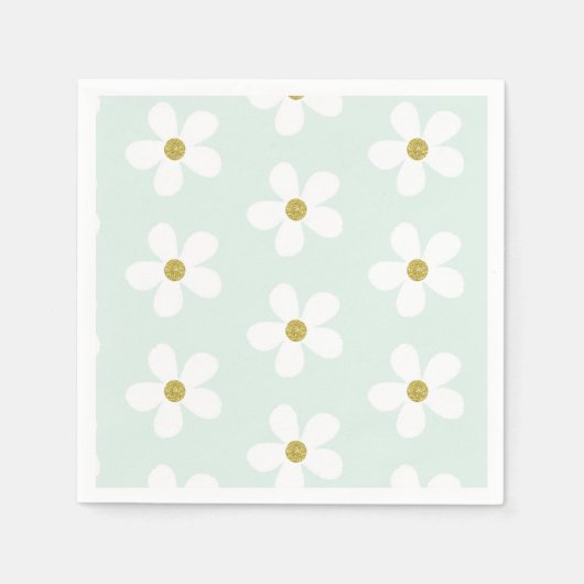 Green White Simple Daisy Pattern Gold Servet (Voorkant)