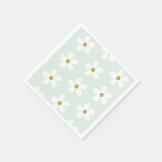 Green White Simple Daisy Pattern Gold Servet (Hoek)