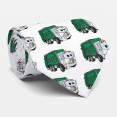 Green White Smiling Garbage Truck Cartoon Stropdas (Opgerold)