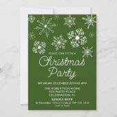 Green White Snowflakes Christmas Party Invitation (Devant)