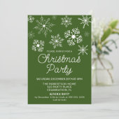 Green White Snowflakes Christmas Party Invitation (Debout devant)