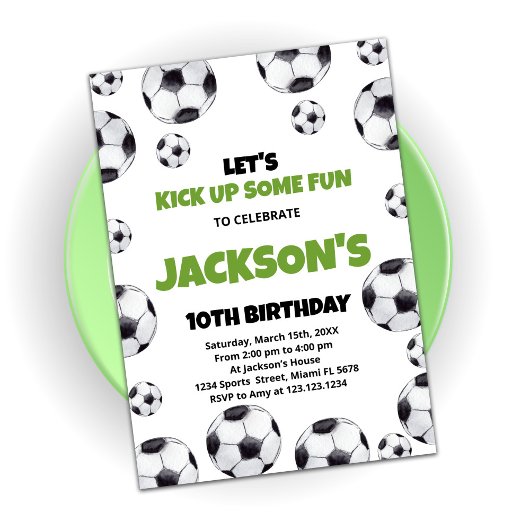 Green White Soccer Birthday Invitations Kaart