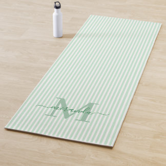 Green & White Stripes Monogram Name Yogamat
