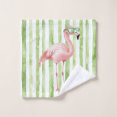 Green White Stripes Pink Flamant rose Beach Annive (Gant de toilette)