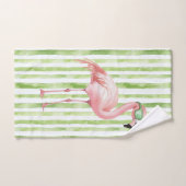 Green White Stripes Pink Flamant rose Beach Annive (Serviette à main)