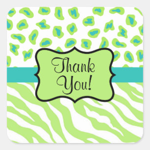 Green White Turquoise Leopard Zebra Skin Hartelijk Vierkante Sticker