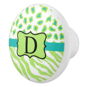 Green White Turquoise Leopard Zebra Skin Monogram Keramische Knop (Rechts)