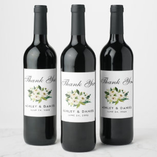 Green White Waterverf Floral Wedding Bedankt Wijn Etiket
