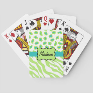 Green White Zebra Leopard Skin Name Persoonlijk Speelkaarten