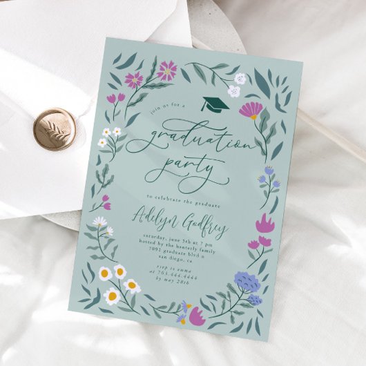 Green Wildflowers Afstudeerfeest Kaart