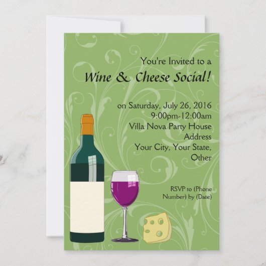 Green Wine & Cheese Social Party Invitations plats (Devant)