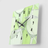 Green Wine Glasses Numbered Wall Clock Vierkante Klok (Hoek)