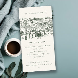 Green Winery Mountain Sketch Verloving Invite Bedankkaart