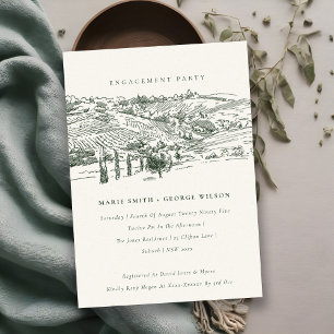 Green Winery Mountain Sketch Verloving Invite Bedankkaart