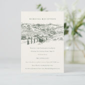 Green Winery Mountain Sketch Wedding Reception Informatiekaartje (Staand voorkant)