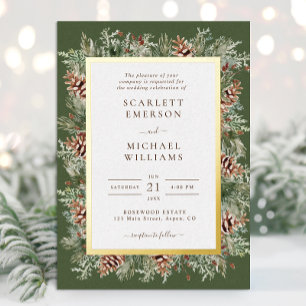 Green Winter Gold Foil Invitations de mariage