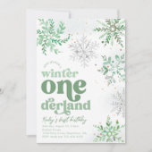 Green Winter Onederland Anniversaire Invitation (Devant)