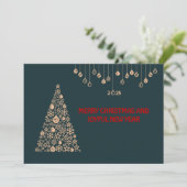 Green wish card New Year with Christmaball tree Feestdagenkaart (Staand voorkant)