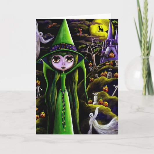 Green Witch Halloween Kaart (Voorkant)