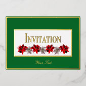 Green With Red Poinsettias Foil Invitation (Recto)