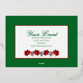 Green With Red Poinsettias Foil Invitation (Verso)