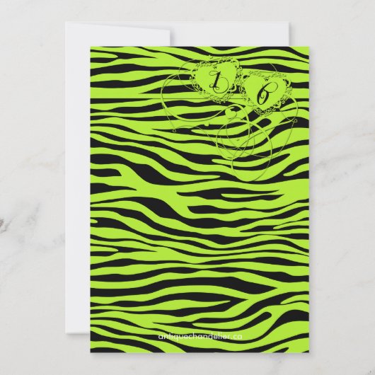 GREEN WITTE TRENDY ZEBRA AFDRUKSWEET SIXTEEN KAART (Achterkant)
