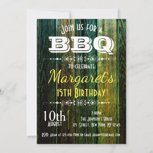 Green Wood BBQ Birthday Party Invite Kaart (Voorkant)