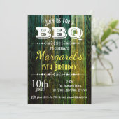 Green Wood BBQ Birthday Party Invite Kaart (Staand voorkant)
