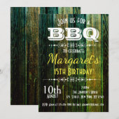 Green Wood BBQ Birthday Party Invite Kaart (Voorkant / Achterkant)