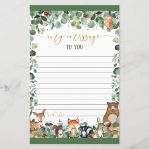 Green Woodland Animals Time Capsule Message Sheet