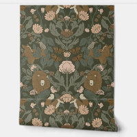 Green Woodland Block Print Damask