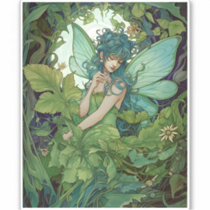 Green Woodland Fairy Fantasy Art Sticker