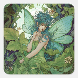 Green Woodland Fairy Fantasy Art Vierkante Sticker